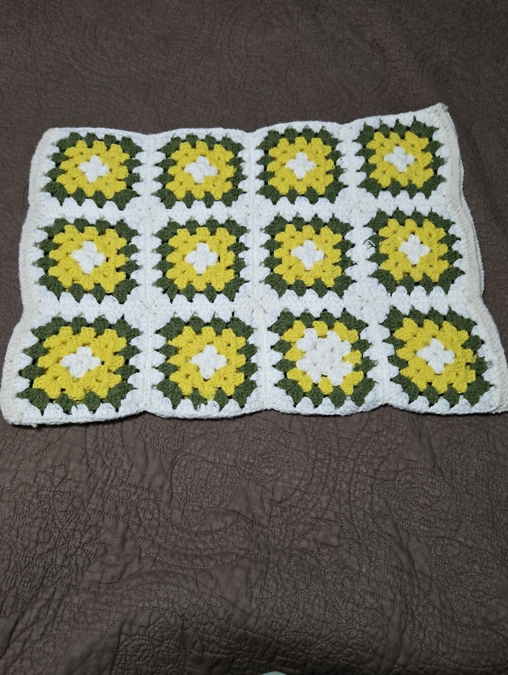 Vintage Granny Square Crochet Pillow Cover, sunflower squares, pillowcase only
